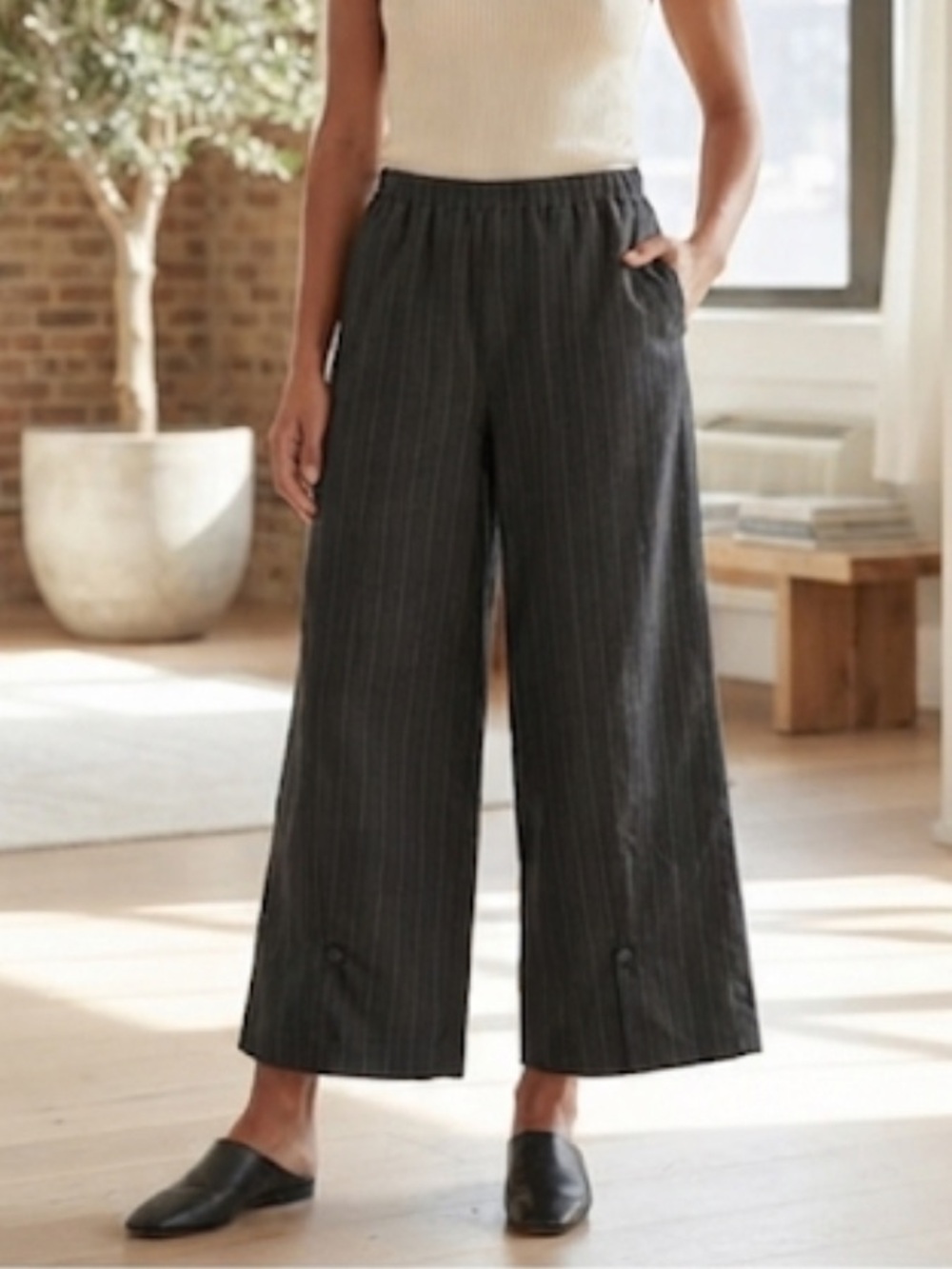 BLANQUE LABEL Striped Wide-Leg Culottes XL